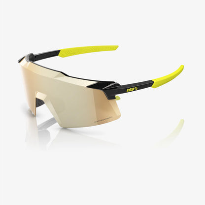 ÓCULOS 100% AEROCRAFT - GLOSS METALLIC BLACK - GOLD MIRROR PHOTOCHROMIC LENS