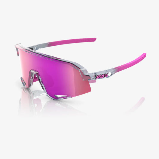 ÓCULOS 100% SLENDALE - POLISHED TRANSLUCENT GREY - PURPLE MULTILAYER MIRROR LENS