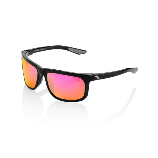 ÓCULOS 100% HAKAN - POLISHED BLACK - PURPLE MULTILAYER MIRROR LENS