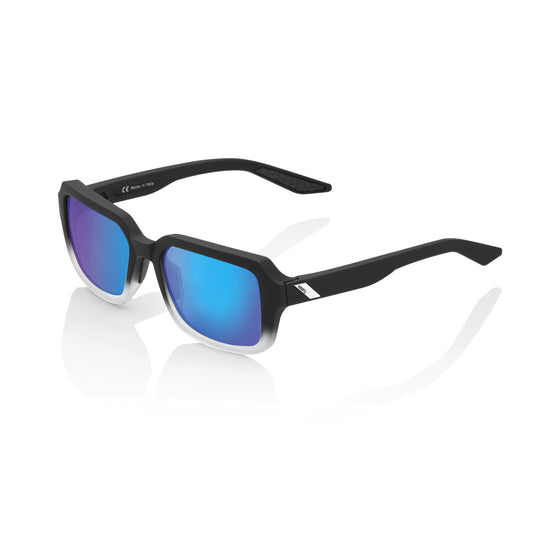 ÓCULOS 100% RIDELEY -  SOFT TACT BLACK / WHITE FADE - BLUE MULTILAYER MIRROR LENS